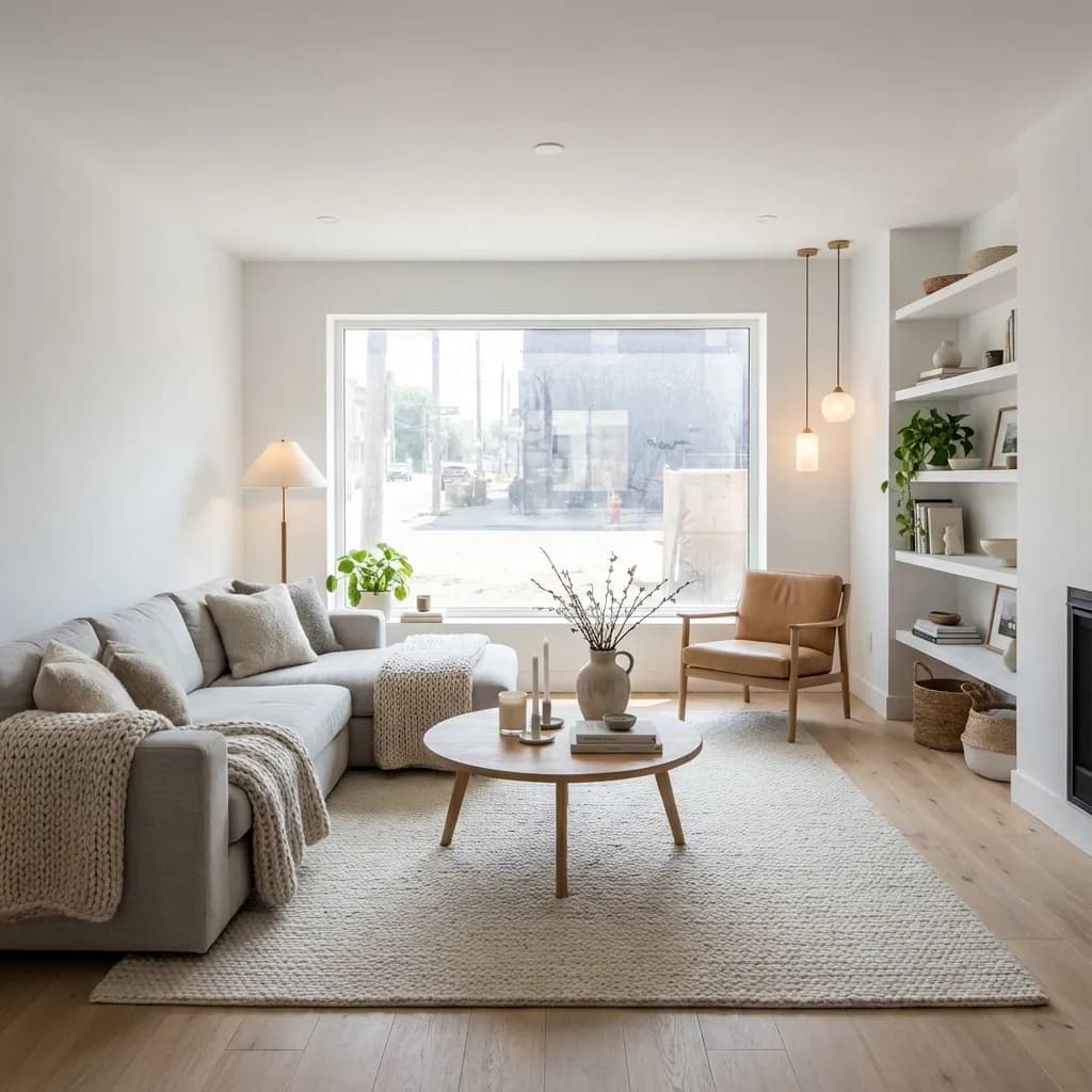 Buyer-ready render of the renovated property in Scandinavian style — the version that closes deals