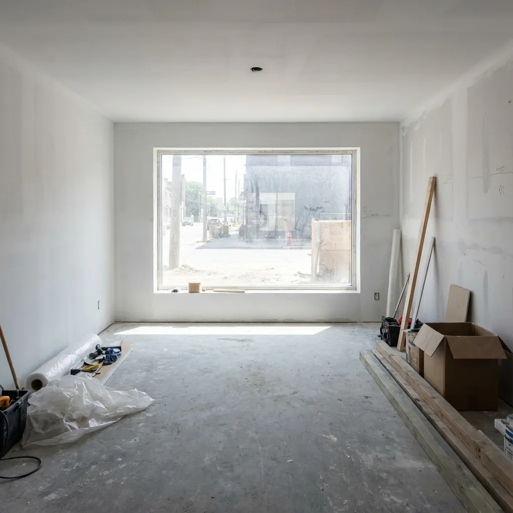 Property pro evaluating a raw room on a walkthrough with the Compozit agent