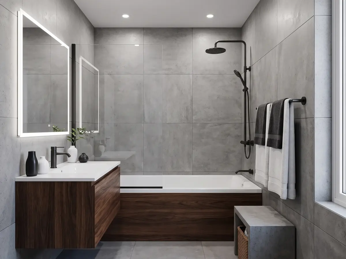 Modern Bathroom — AI redesign preview rendered with Gemini 3 Pro Image, the model behind Compozit's redesigns