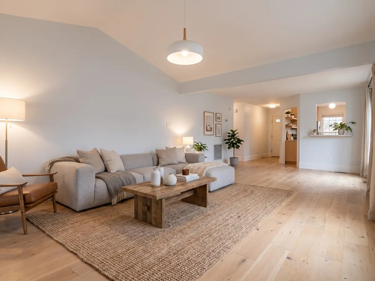 Scandinavian Living Room — AI redesign preview rendered with Gemini 3 Pro Image, the model behind Compozit's redesigns